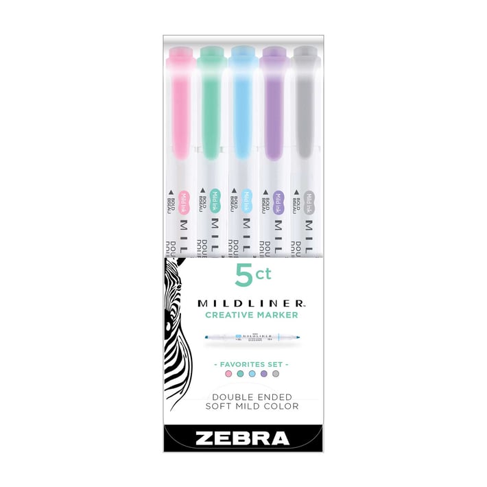 Zebra Текст маркер Mildliner Favorites, двоен, 5 цвята
