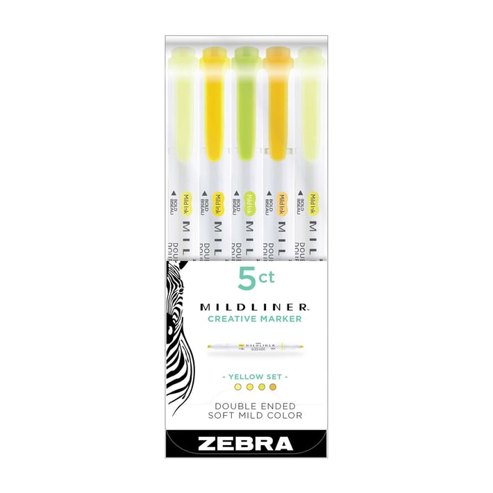 Zebra Текст маркер Mildliner Yellow, двоен, 5 цвята