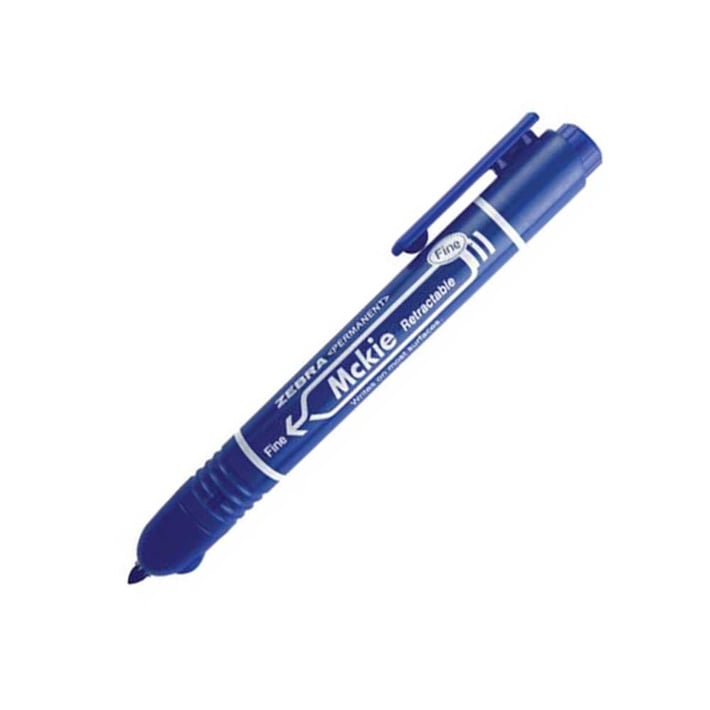 Zebra Перманентен маркер Mckie Retractable, автоматичен, 1.3 mm, син