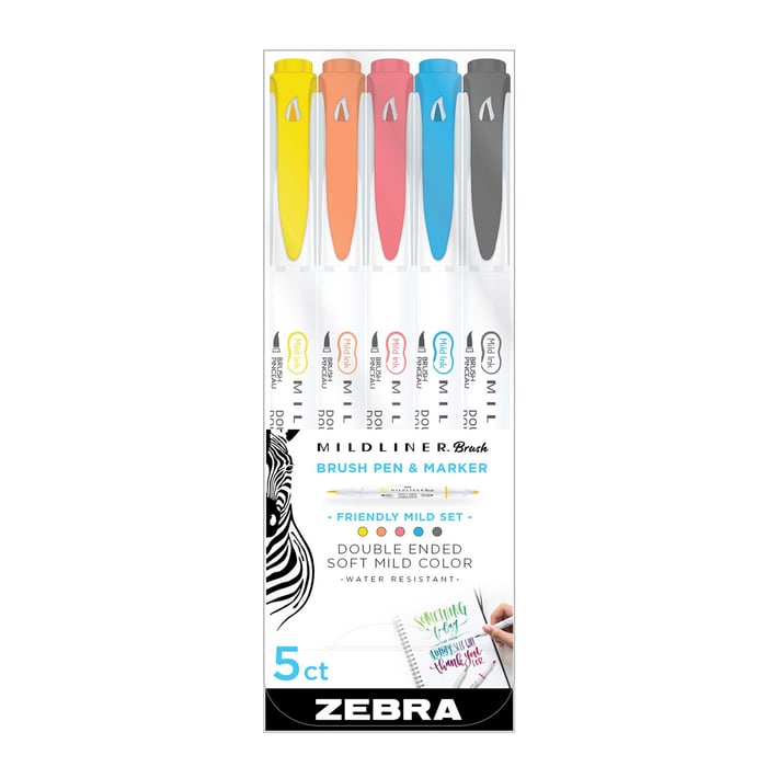 Zebra Маркер-четка Mildliner Brush&Marker Friendly, 5 цвята