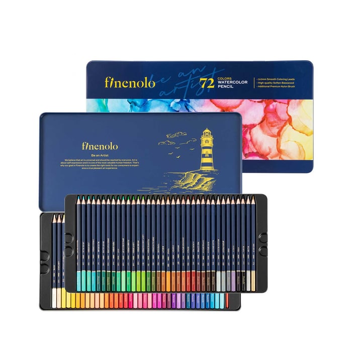 Deli Акварелни моливи Finenolo, 72 цвята, в метална кутия