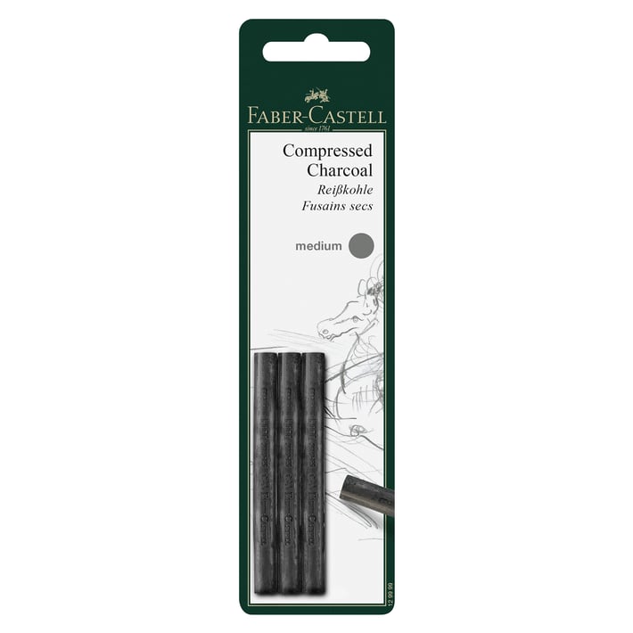 Faber-Castell Въглен Pitt, средна твърдост, 3 броя в блистер