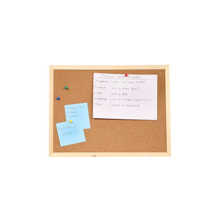 Office 1 Коркова дъска, с дървена рамка, 40 x 60 cm, в комплект с 5 пинчета
