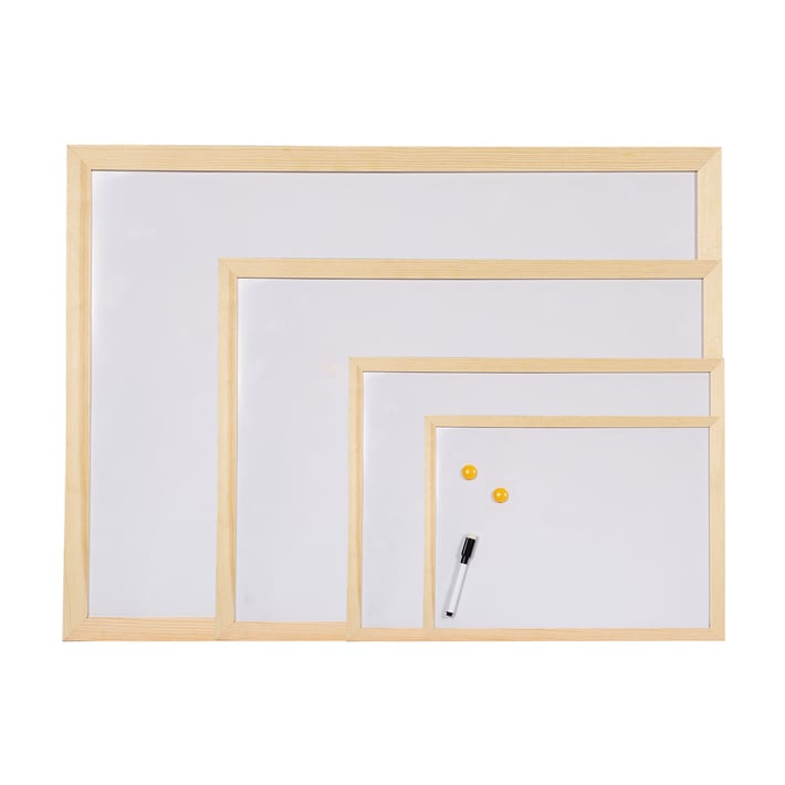 Office 1 Бяла дъска, магнитна, с дървена рамка, 60 x 90 cm