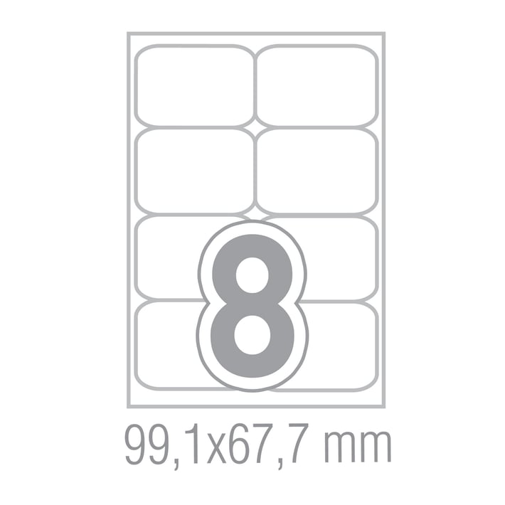 Office 1 Самозалепващи етикети, A4, 99.1 x 67.7 mm, със заоблени ъгли, 100 листа