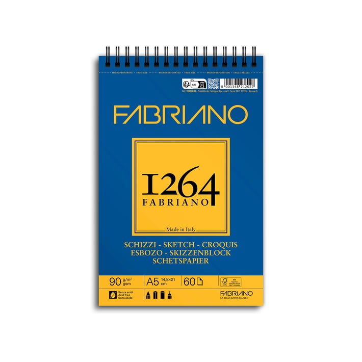 Fabriano Скицник за скициране, А5, 90 g/m2, гладка текстура, 60 листа