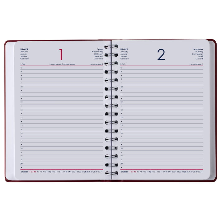 Календар-бележник, А5, с дати, със спирала и ластик, луксозен, син