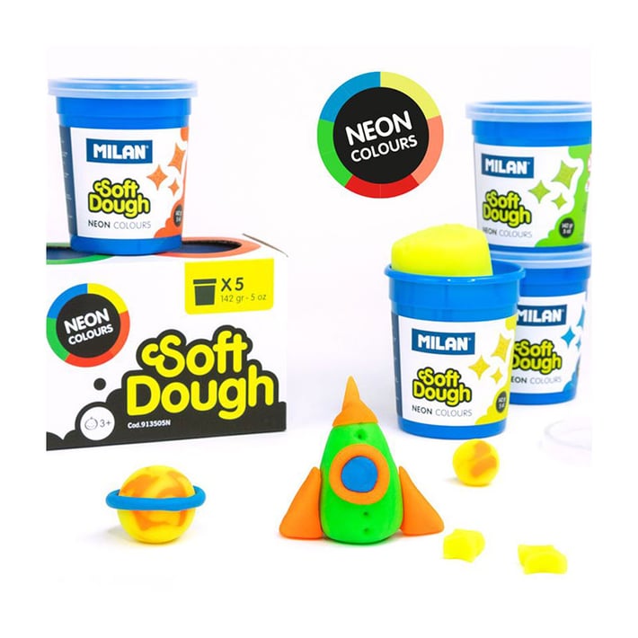 Milan Тесто за моделиране Soft Dough Glitter, 142 g, 5 цвята