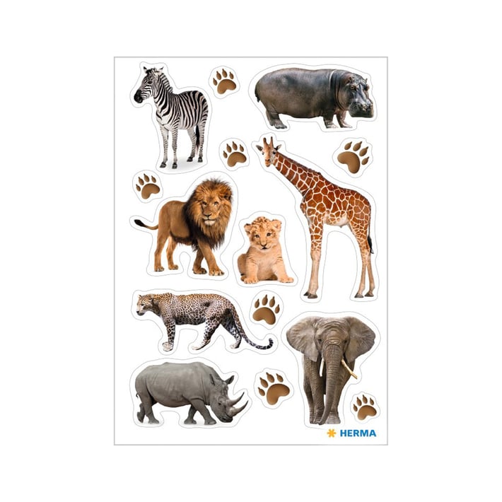 Herma Самозалепващи етикети Африкански животни, 3 листа