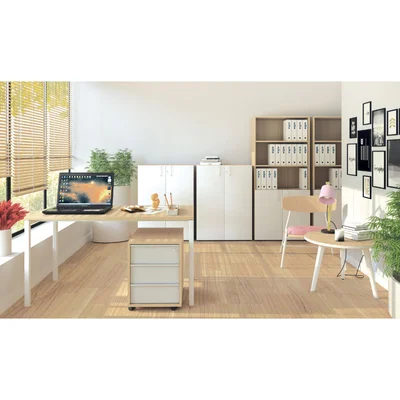 Шкаф Narbutas Choice, 800 x 420 x 1075 mm, ПДЧ 18 mm, корпус с избелен дъб, бели врати с бяла правоъгълна дръжка