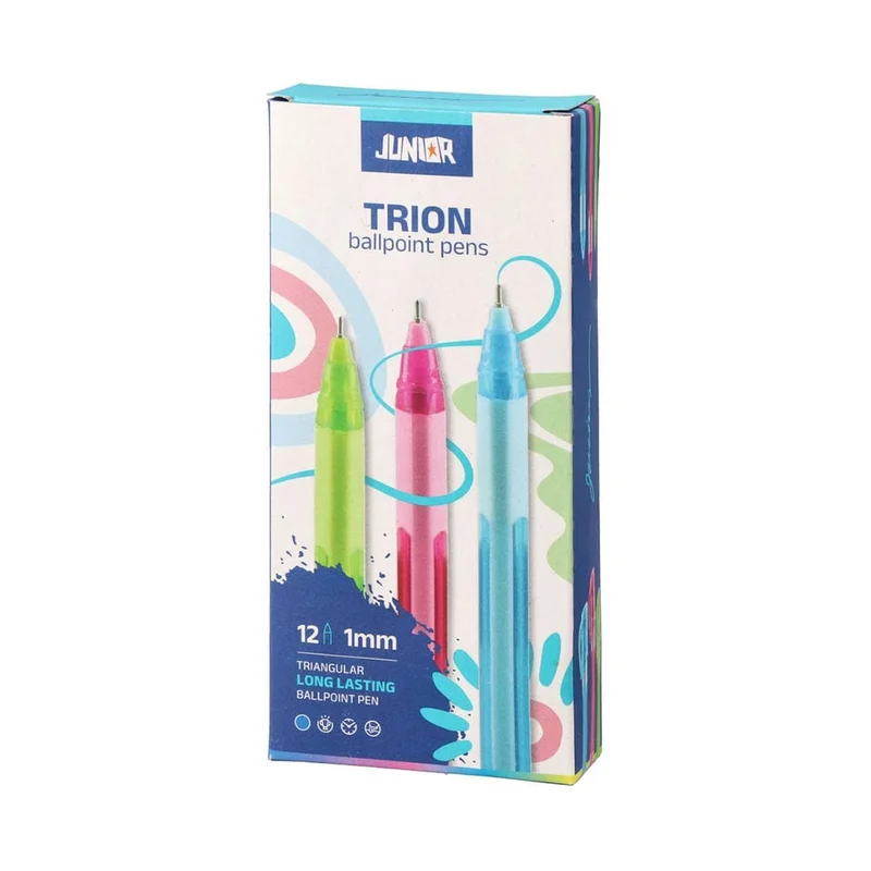Химикалка Junior Trion, с капачка, 1 mm, асорти