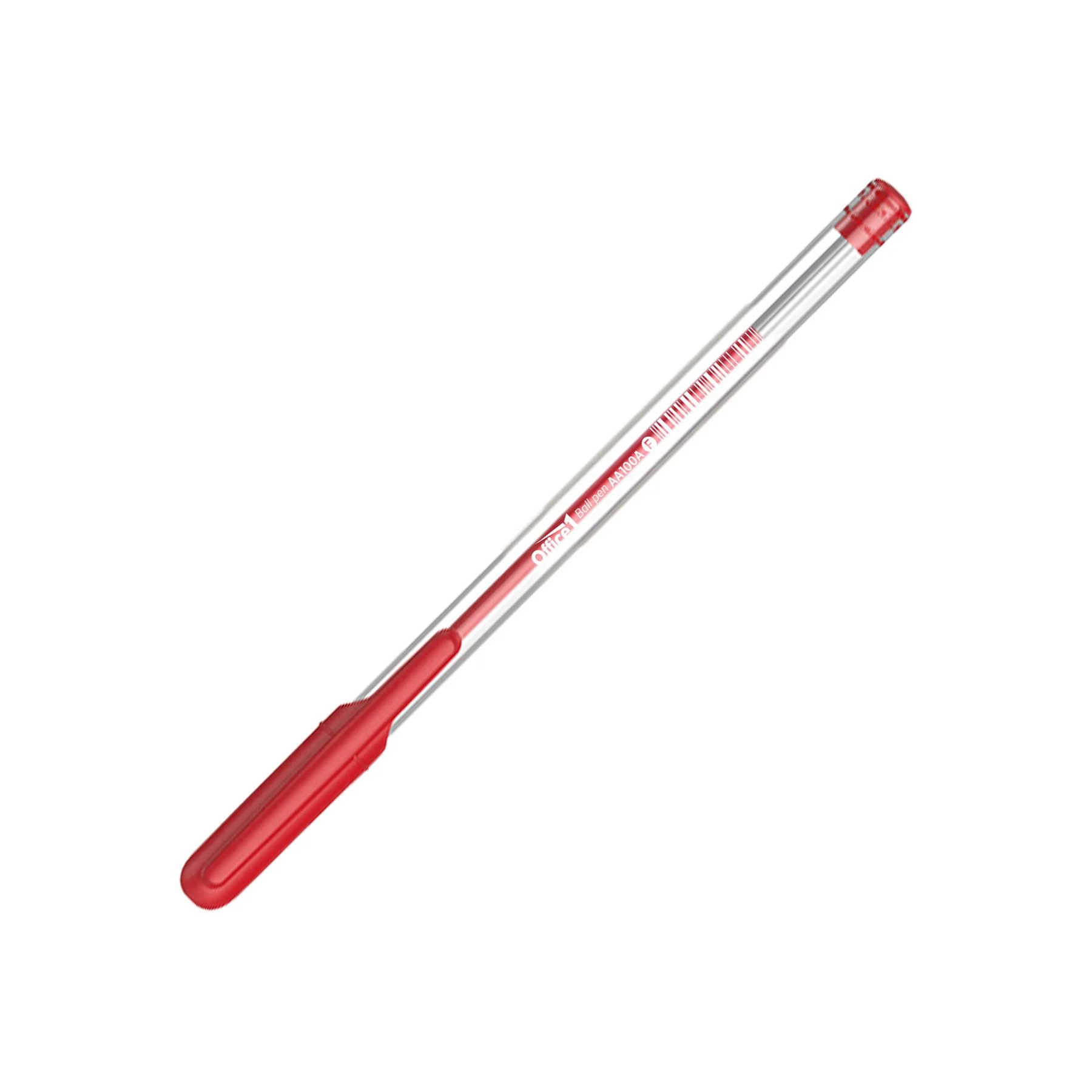 Office 1 Химикалка АА915, 0.7 mm, прозрачен корпус, червена