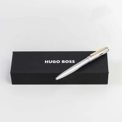 Hugo Boss Химикалка Gear Pinstripe, в кутия, сребристо-златиста