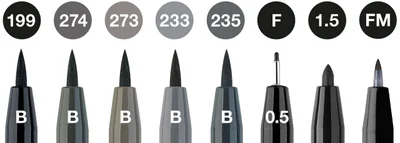 Faber-Castell Маркер-четка Pitt Artist, черно-сива, 8 броя