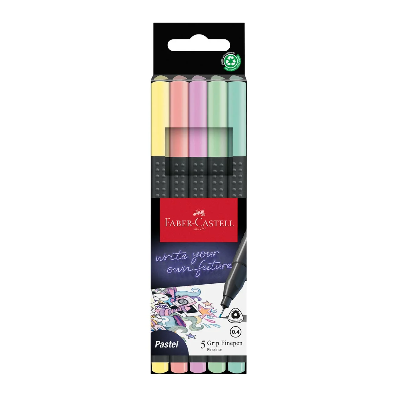 Faber-Castell Grip Тънкописец, 0.4 mm, пастелен, 5 цвята