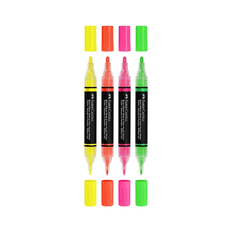 Faber-Castell Акрилен маркер Black Edition, 4 неонови цвята