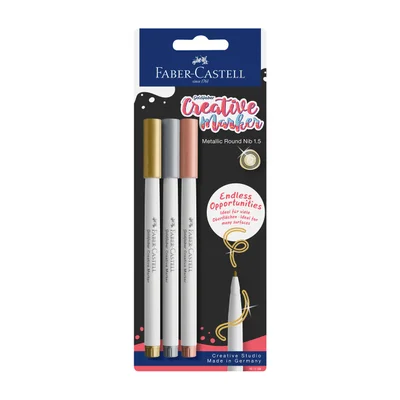 Faber-Castell Маркер Creative, объл, 1.5 mm, 3 металикови цвята