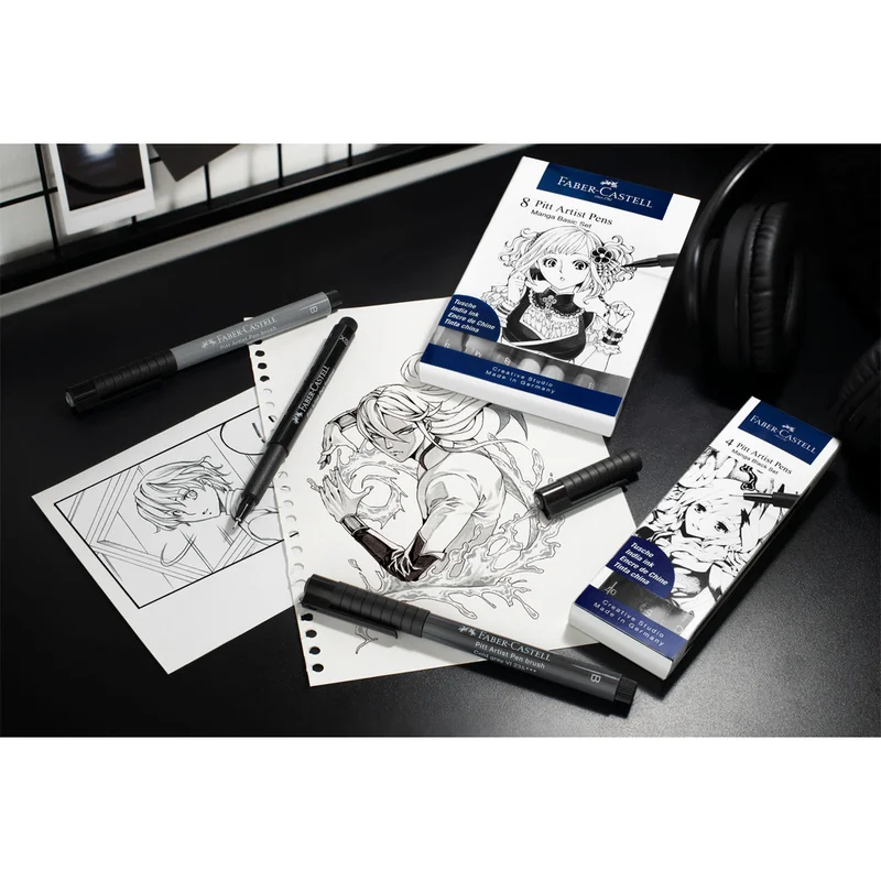 Faber-Castell Тънкописец Pitt Artist Pen, Drawing Manga, 4 броя (XS, F, S, B)