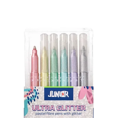 Флумастери Junior Ultra Glitter, с брокат, 6 пастелни цвята