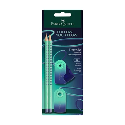 Faber-Castell Моливи Grip 2001, B, с острилка, Buzzing blue, 2 броя