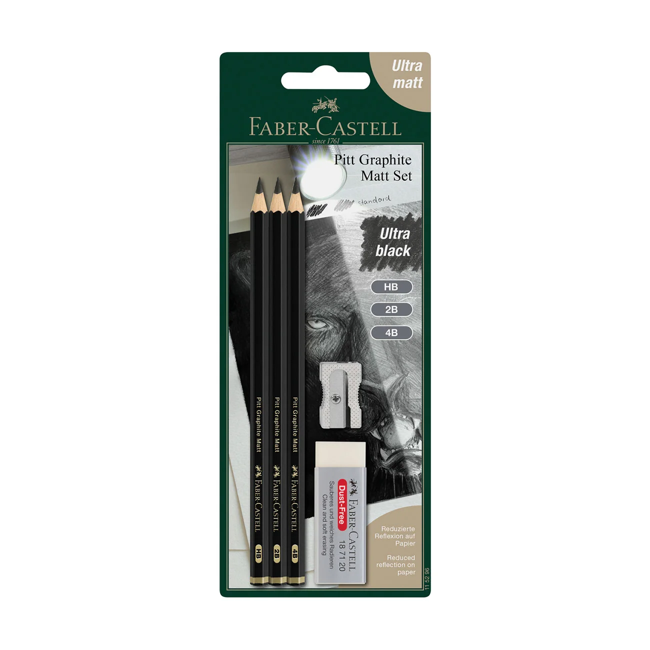 Faber-Castell Моливи Pitt Graphite Matt, чернографитни, HB, 2B, 4B, с гума и острилка