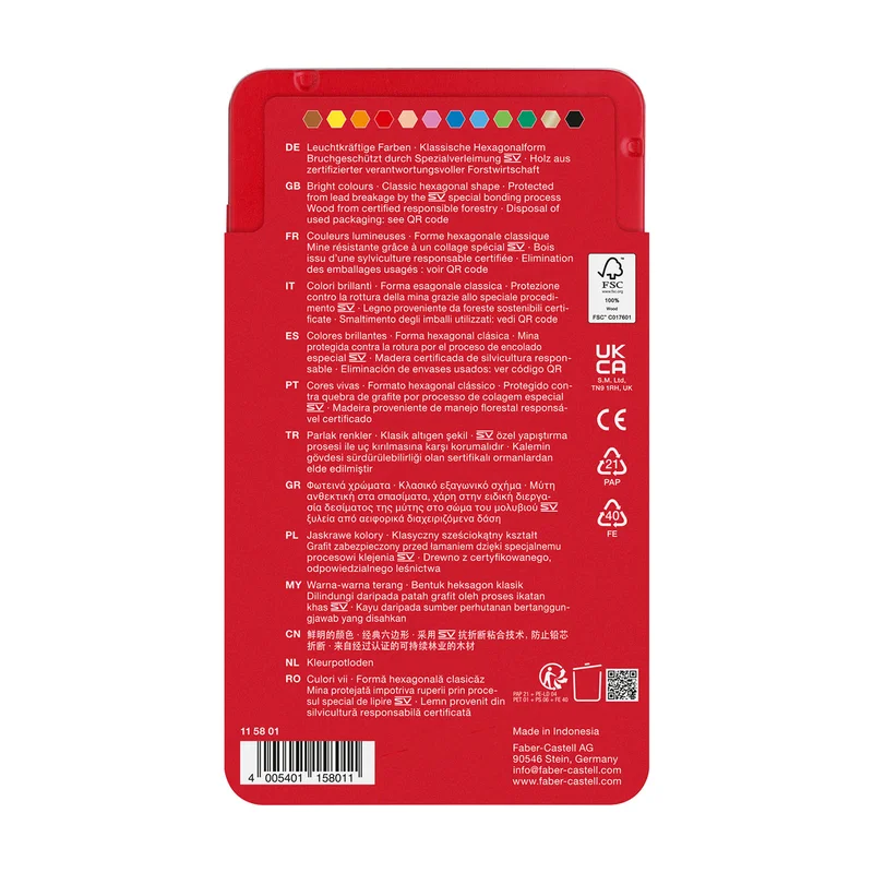 Faber-Castell Цветни моливи Замък, 12 цвята, в метална кутия