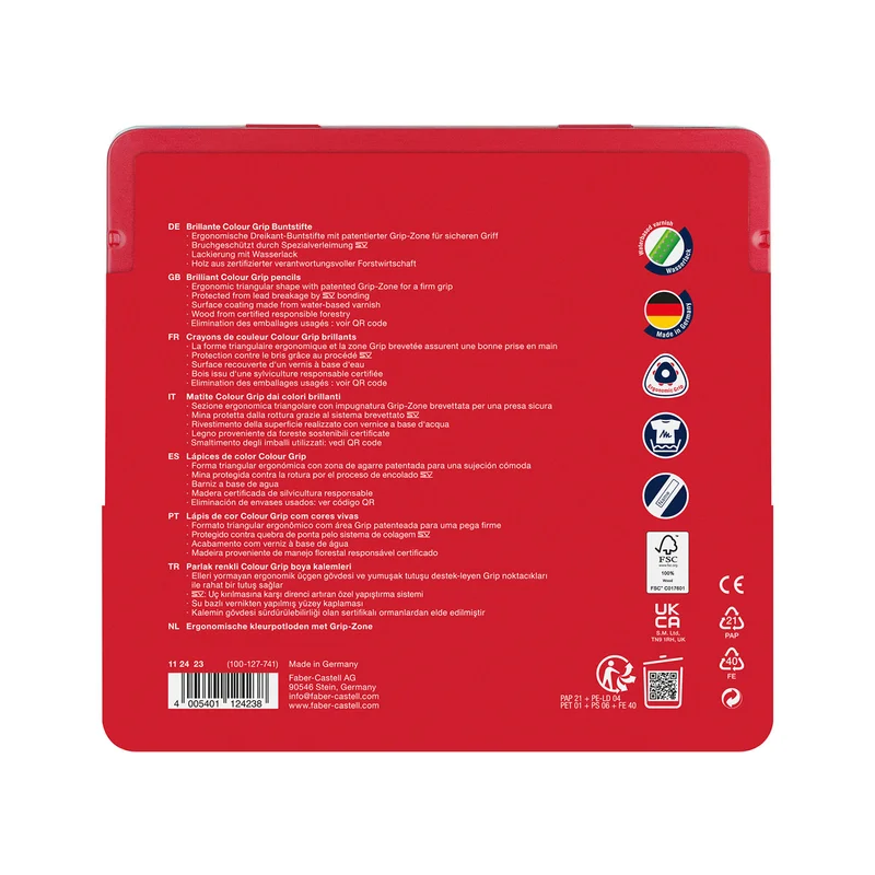 Faber-Castell Акварелни моливи Grip 2001, 24 цвята, в метална кутия