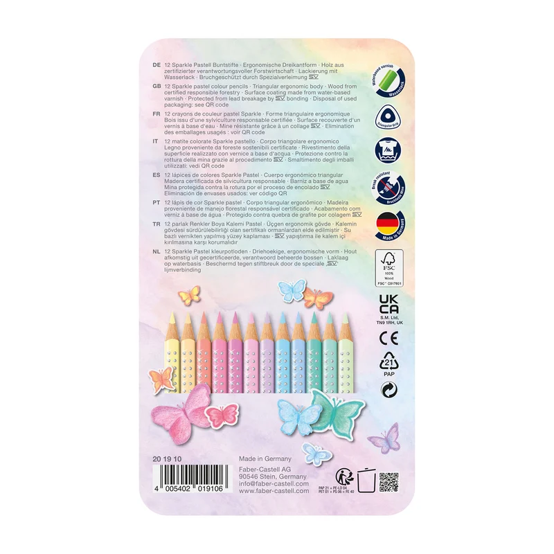 Faber-Castell Моливи Sparkle, 12 пастелни цвята, в метална кутия