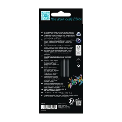 Faber-Castell Моливи Black Edition, 12 неонови и пастелни цвята