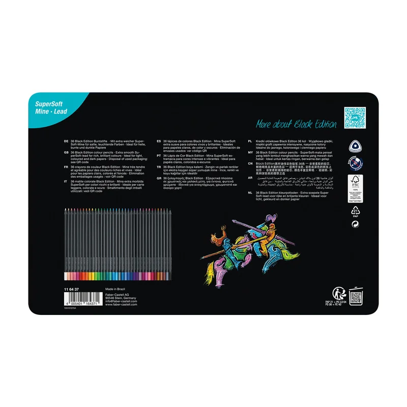 Faber-Castell Моливи Black Edition, 36 цвята, в метална кутия