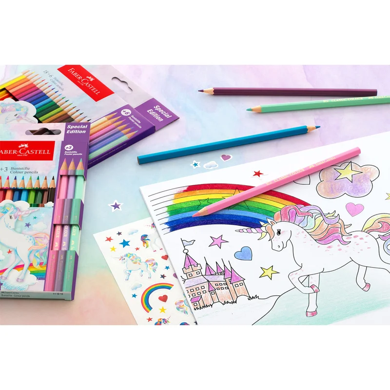 Faber-Castell Цветни моливи Еднорог, 10 стандартни и 3 пастелни цвята