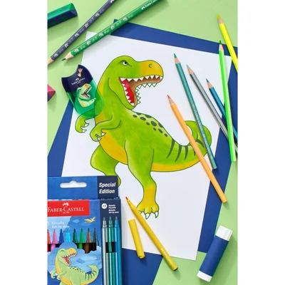 Faber-Castell Моливи Динозавър, 10 стандартни и 3 металикови цвята
