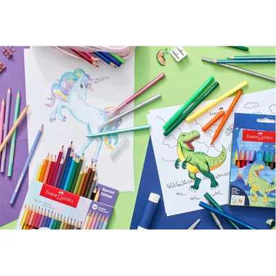 Faber-Castell Моливи Динозавър, 10 стандартни и 3 металикови цвята