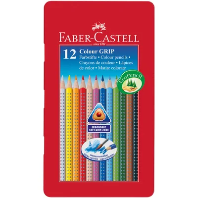 Faber-Castell Акварелни моливи Grip 2001, 12 цвята, в метална кутия