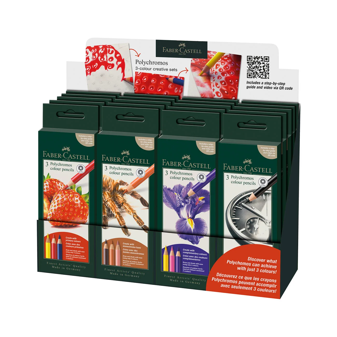 Faber-Castell Моливи Polychromos, по 3 цвята, в дисплей