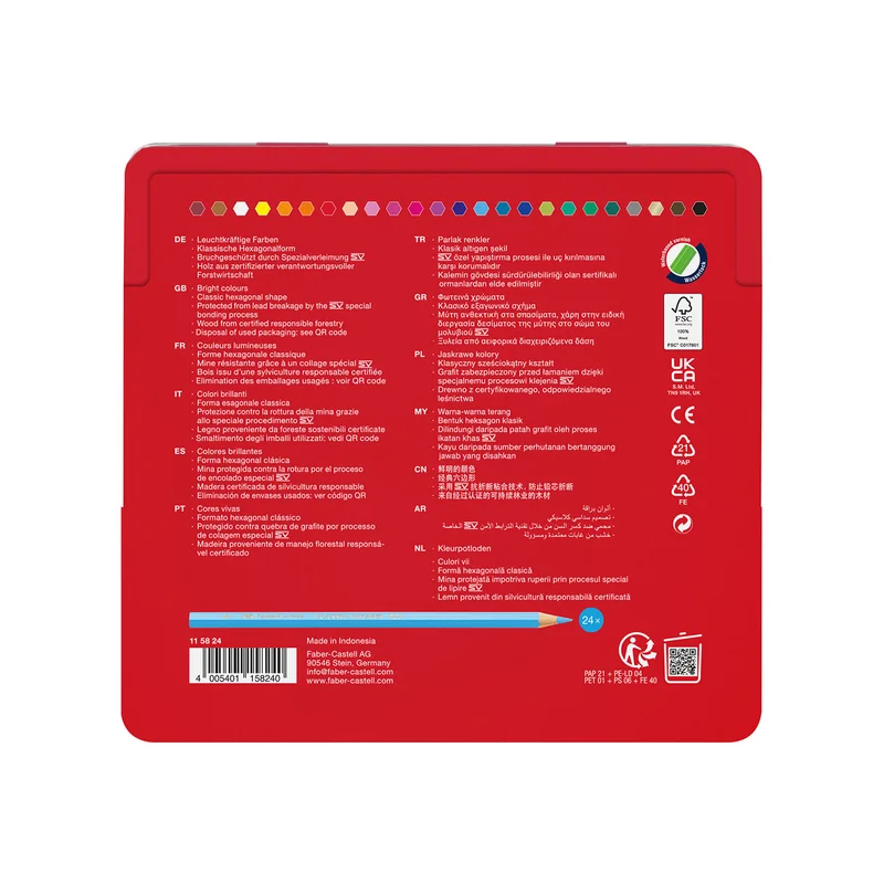Faber-Castell Цветни моливи Замък, 24 цвята, в метална кутия