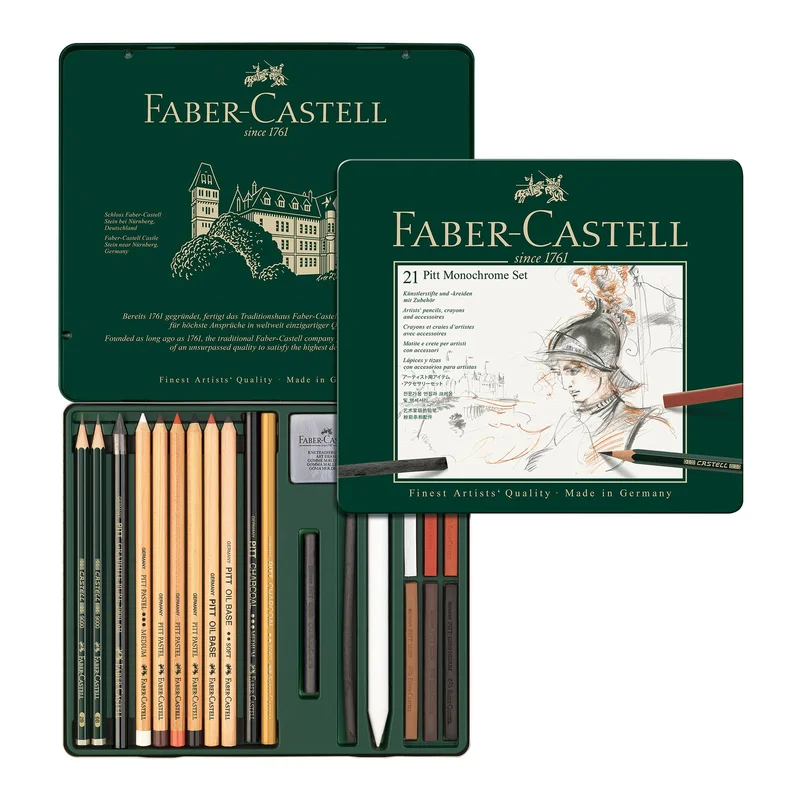 Faber-Castell Комплект моливи Pitt Monochrome, 21 броя в метална кутия