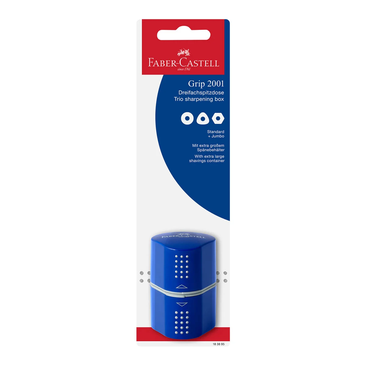 Faber-Castell Острилка Grip 2001 Trio, цветна, в блистер, асорти
