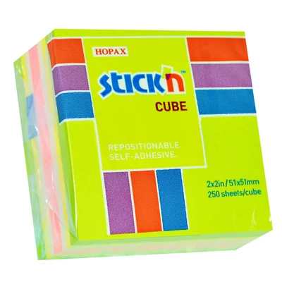 Stick'n Самозалепващи се листчета, 51 x 51 mm, неонови, 4 цвята, 250 листа