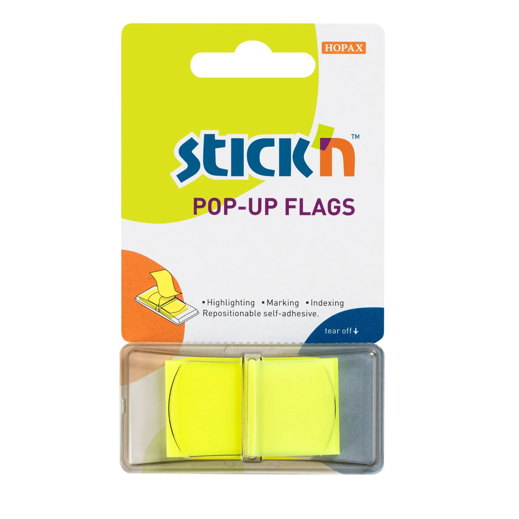Stick'n Самозалепващи се индекси, PVC, 45 x 25 mm, жълти, 50 броя