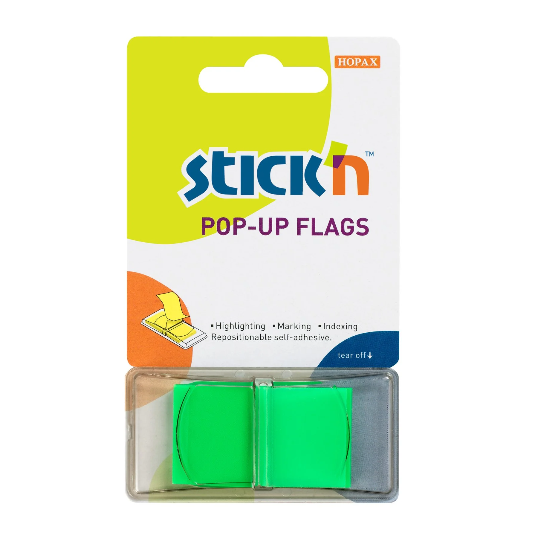 Stick'n Самозалепващи се индекси, PVC, 45 x 25 mm, зелени, 50 броя