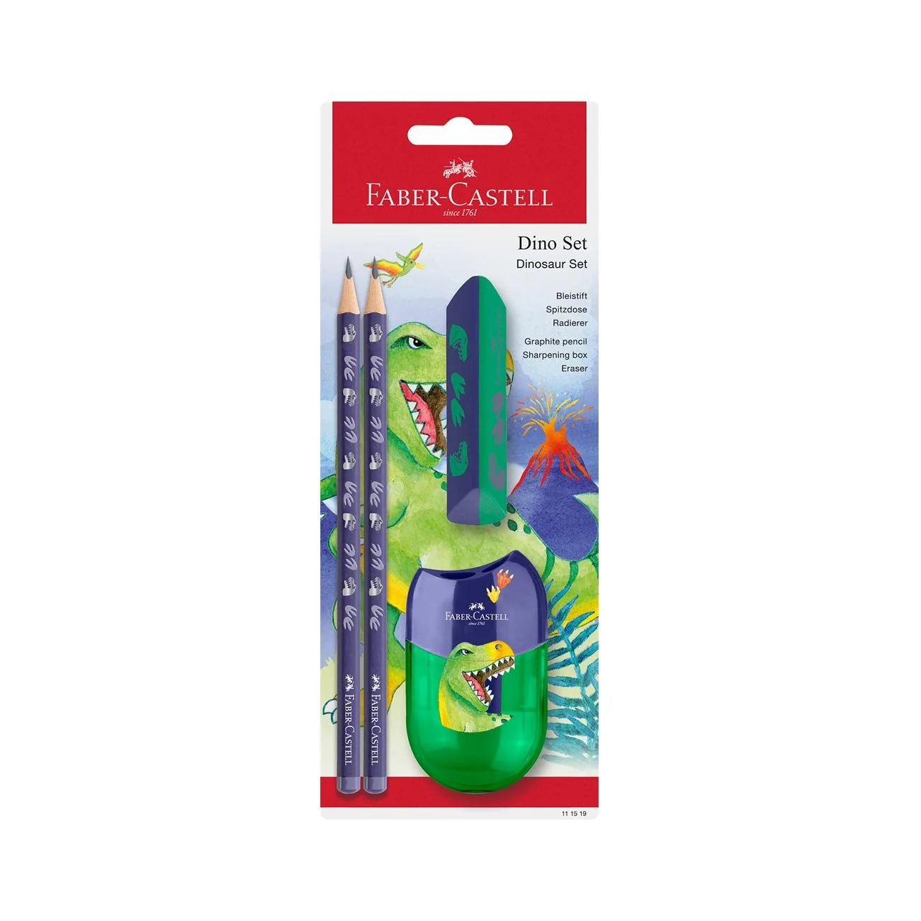 Faber-Castell Молив Динозавър, 2 броя, с гума и острилка