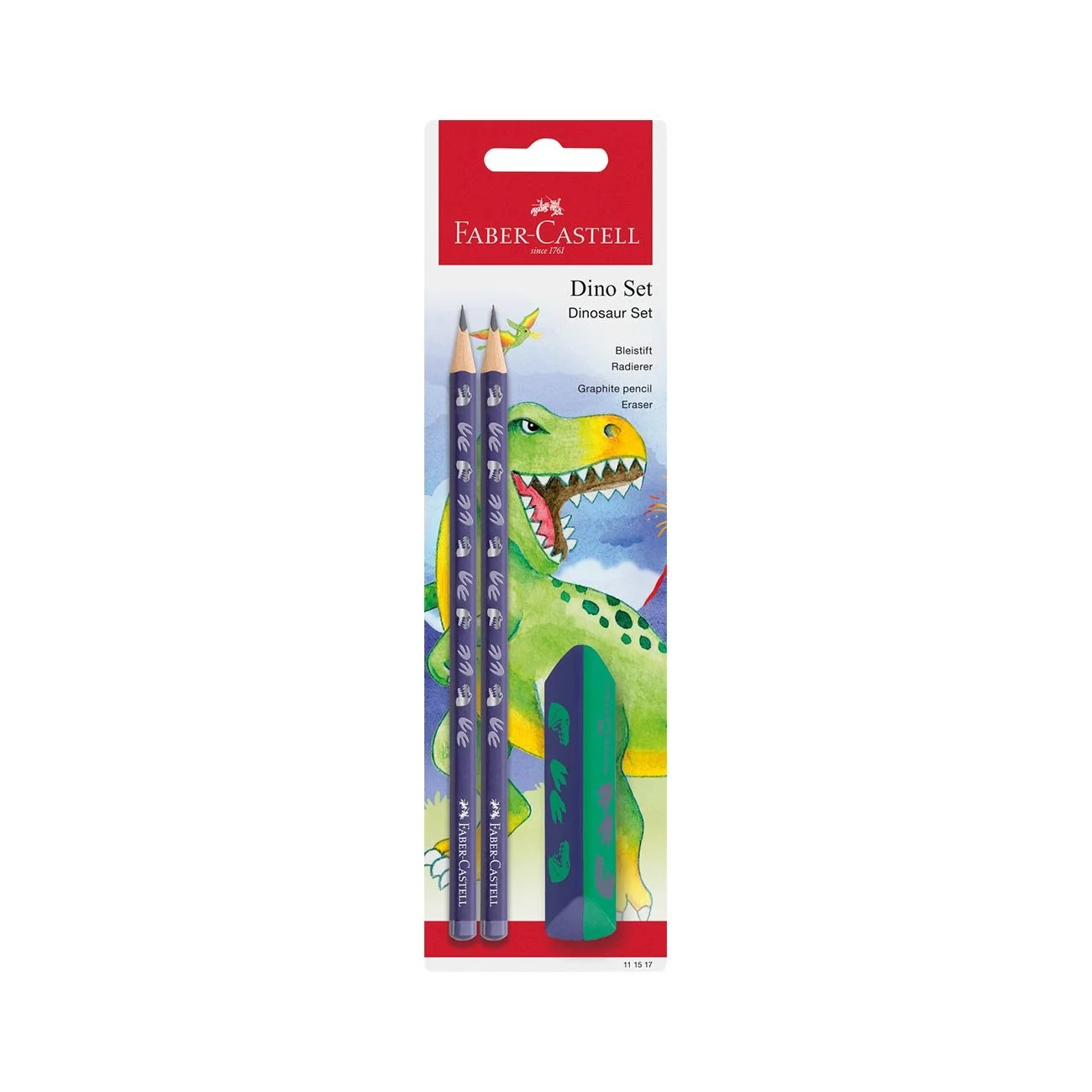 Faber-Castell Молив Динозавър, НВ, 2 броя, с гума, син