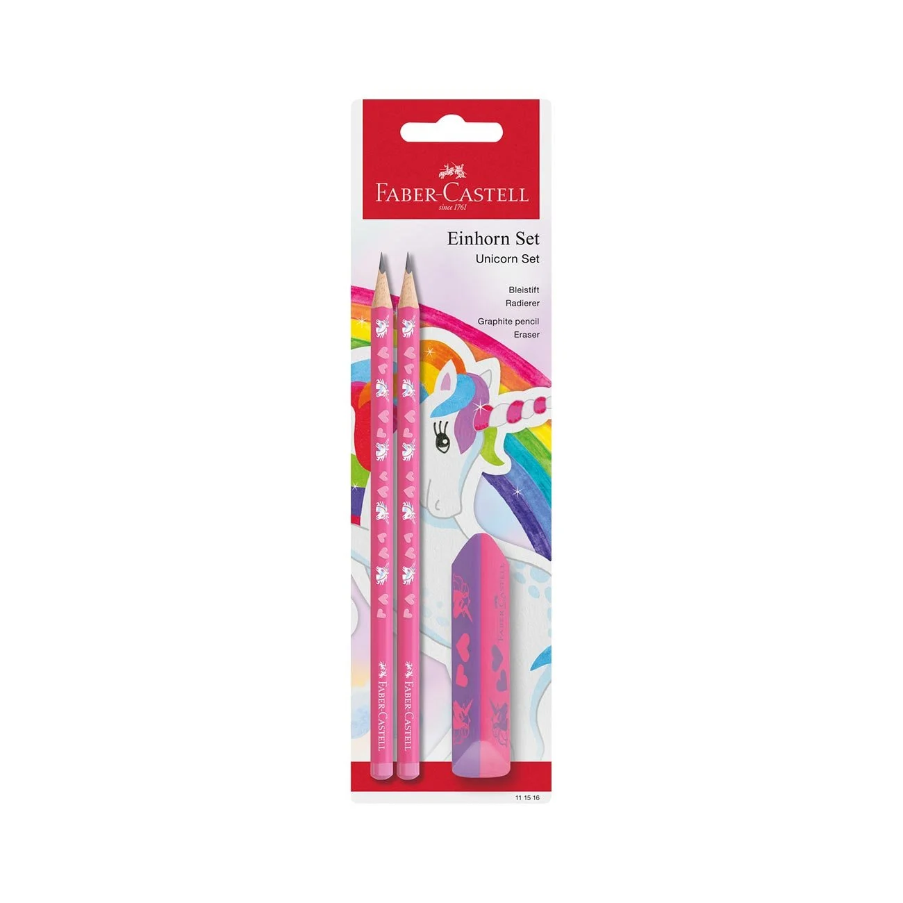 Faber-Castell Молив Еднорог, НВ, 2 броя, с гума, розов