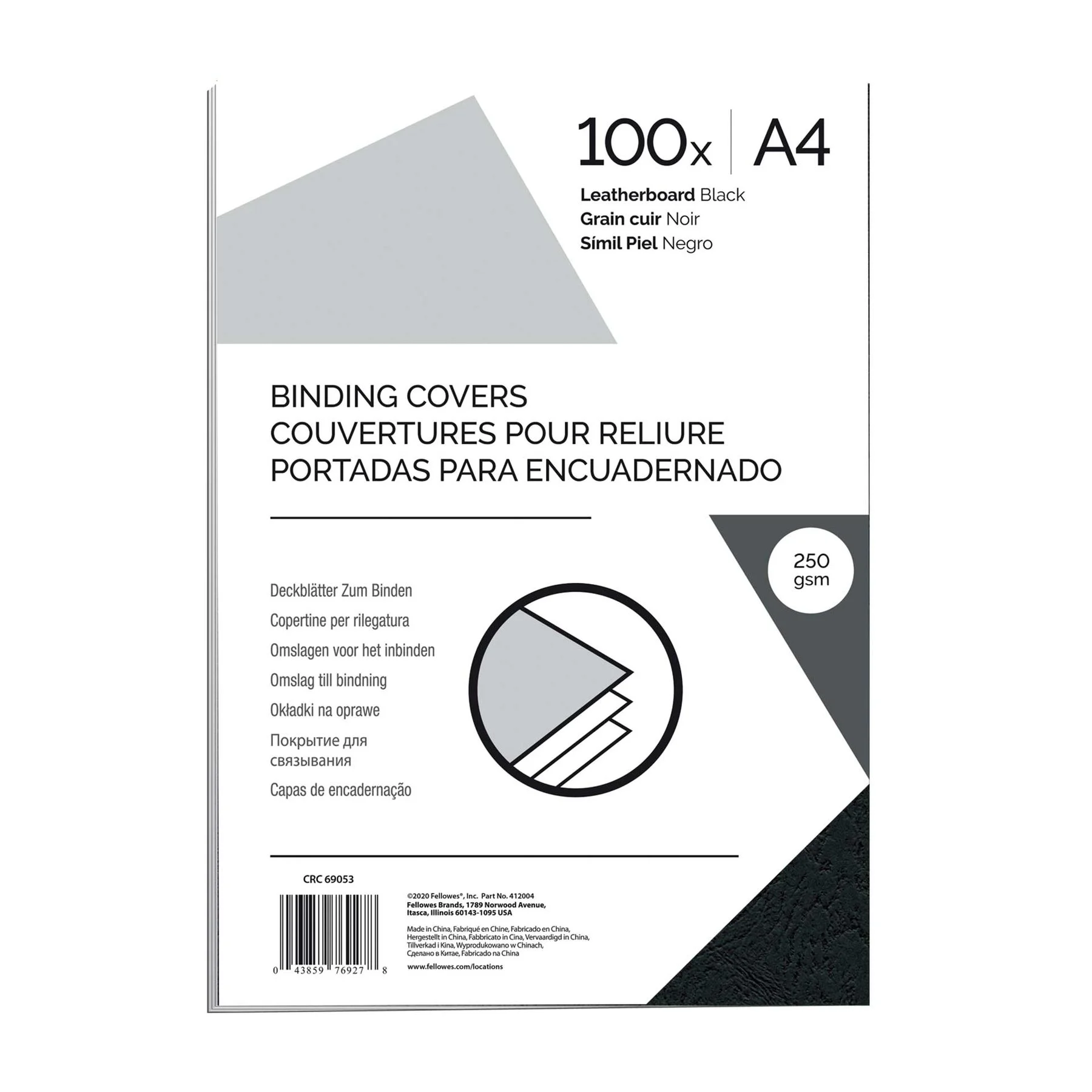 Fellowes Корици за подвързване, картонени, А4 250 g/m2, черни, 100 броя