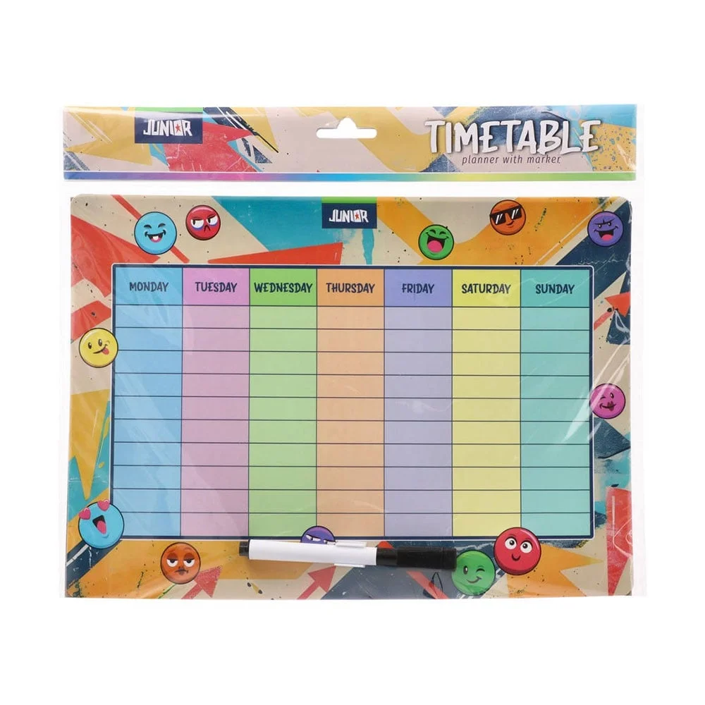 Дъска с програма за седмицата Junior Timetable, с маркер, А4