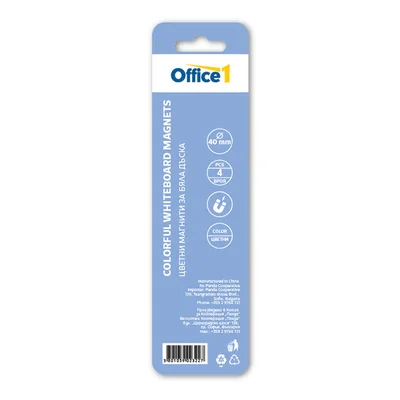 Office 1 Магнити, за бяла дъска, цветни, 40 mm, 4 броя