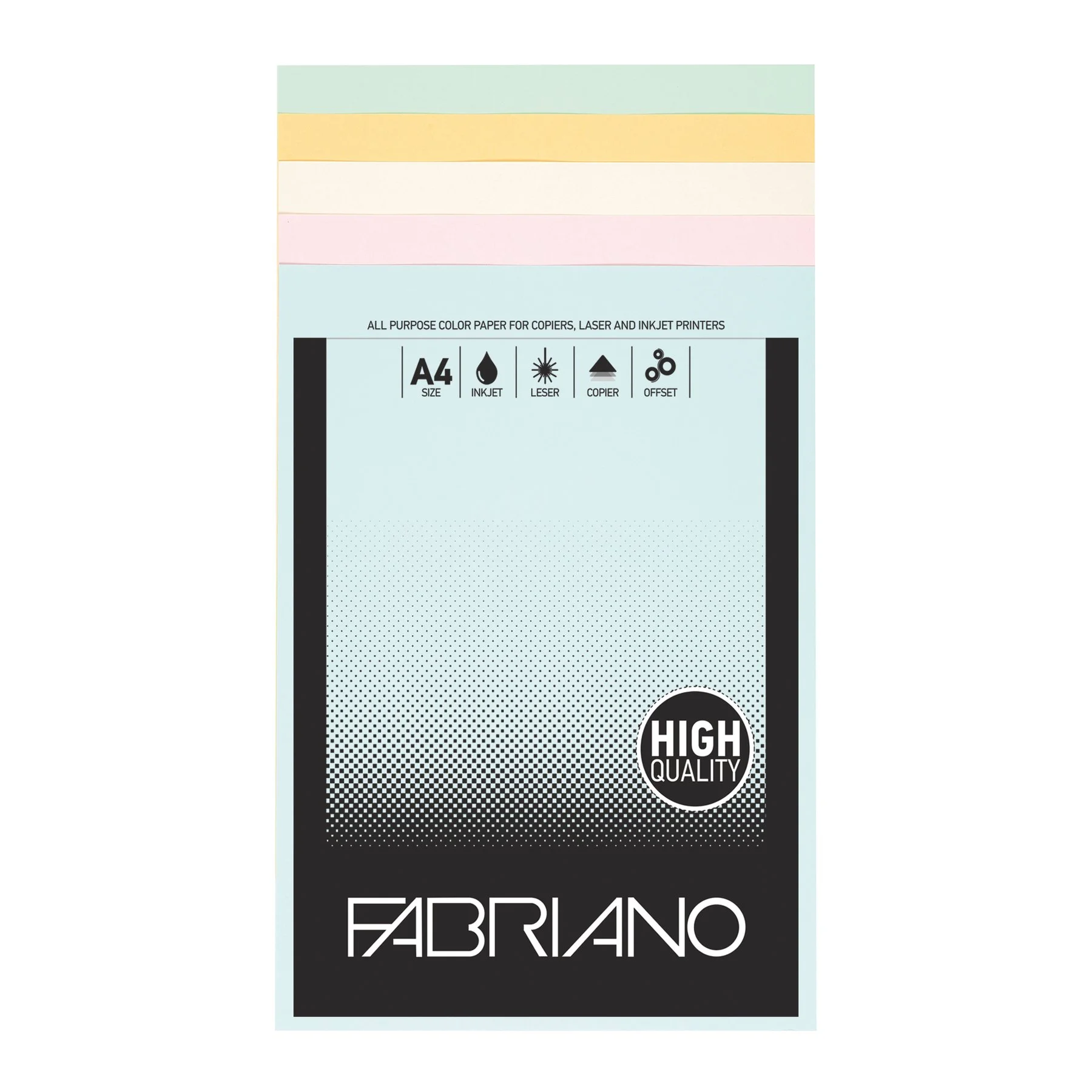 Fabriano Копирна хартия, A4, 80 g/m2, пастелни цветове, 5 цвята, 50 листа