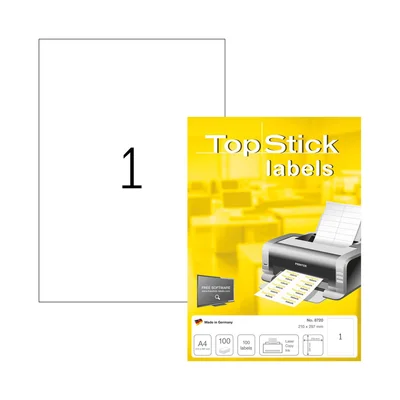 Top Stick Самозалепващи се етикети, A4, 210 х 297 mm, 1 брой, 100 листа
