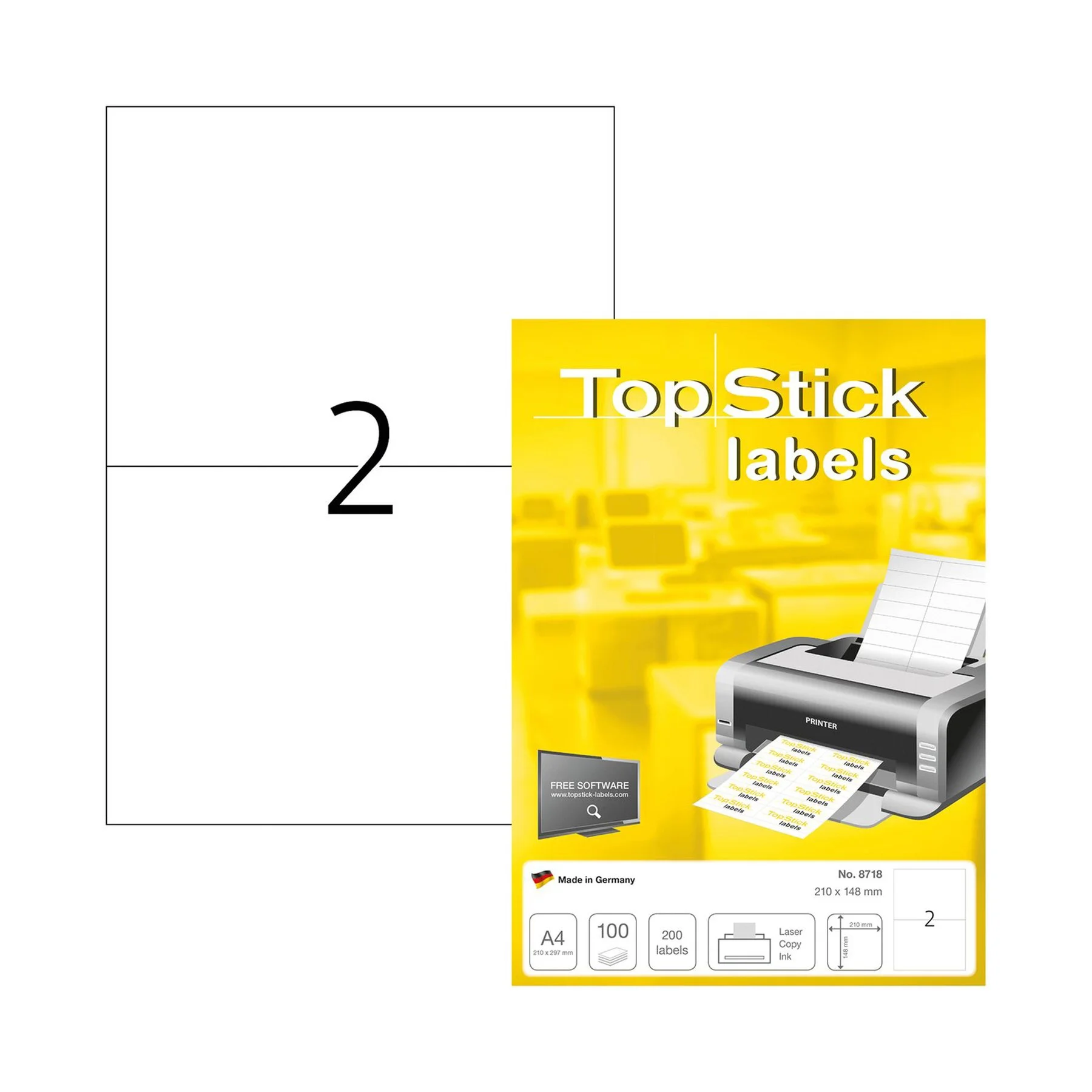 Top Stick Самозалепващи се етикети, A4, 210 х 148.5 mm, 2 броя, 100 листа